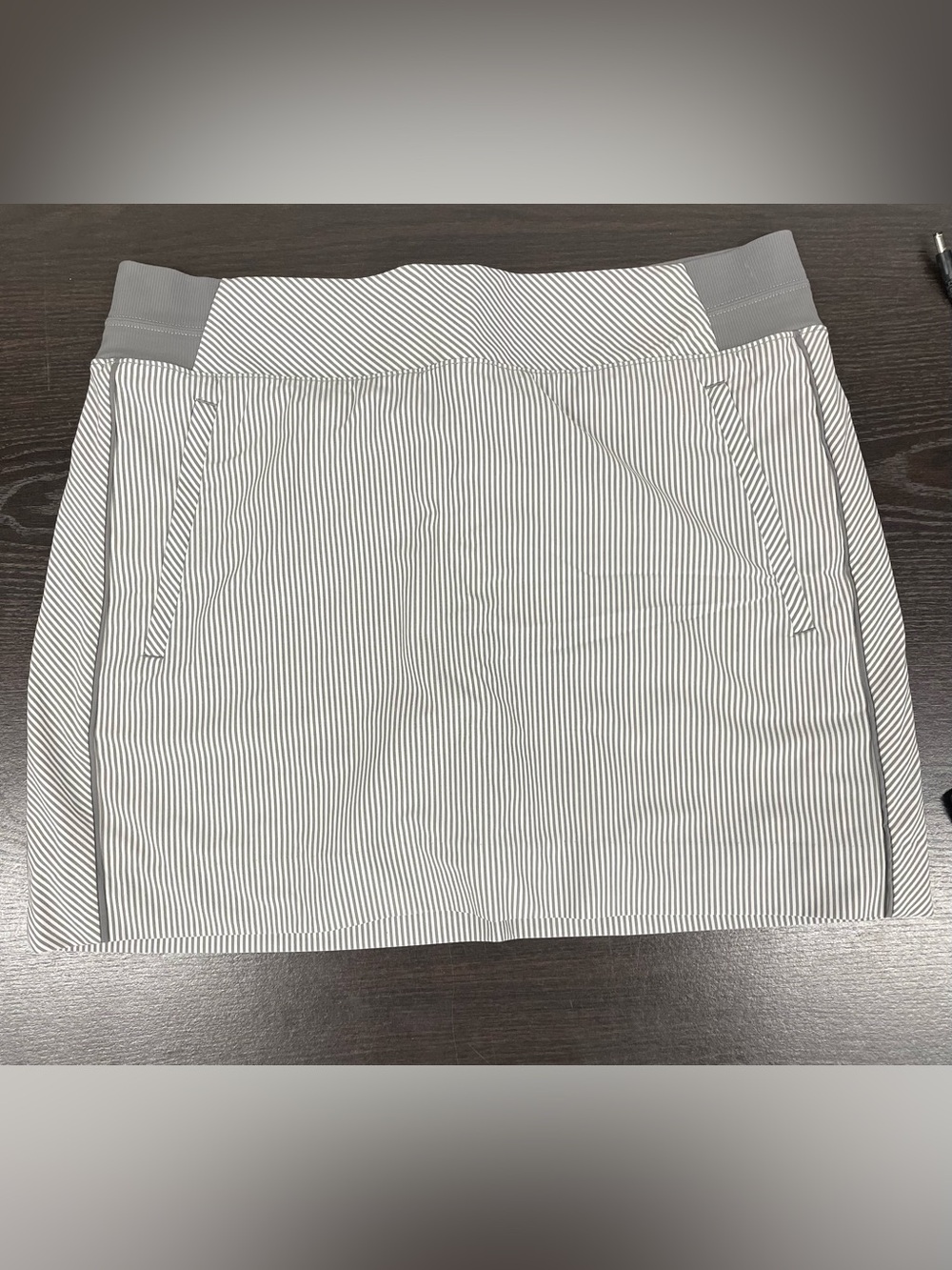 Athleta White and Black Pinstripe Mini Skirt